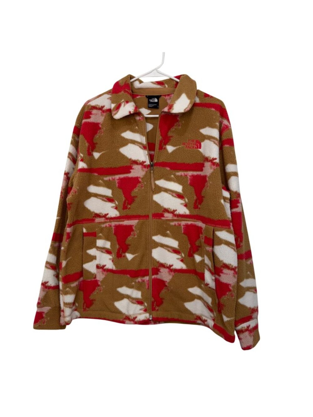 The North Face Pali Pile Womens Fleece Zip-Up Jacket Red Tan Abstract Size Large